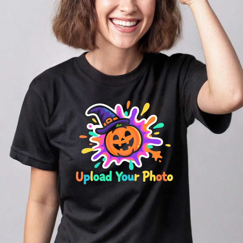Custom Tee 230g Cotton Short Sleeve Photo Upload Halloween PrintToucan