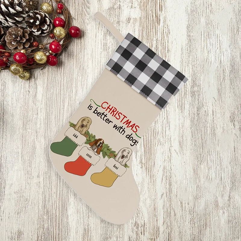 "Personalized dog - themed Christmas stocking, Halloween edition, perfect for hanging by the fireplace and filling with pet - related treats.