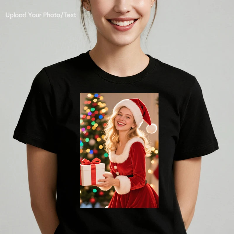 Custom tee 230g cotton short sleeve Photo Upload Christmas PrintToucan