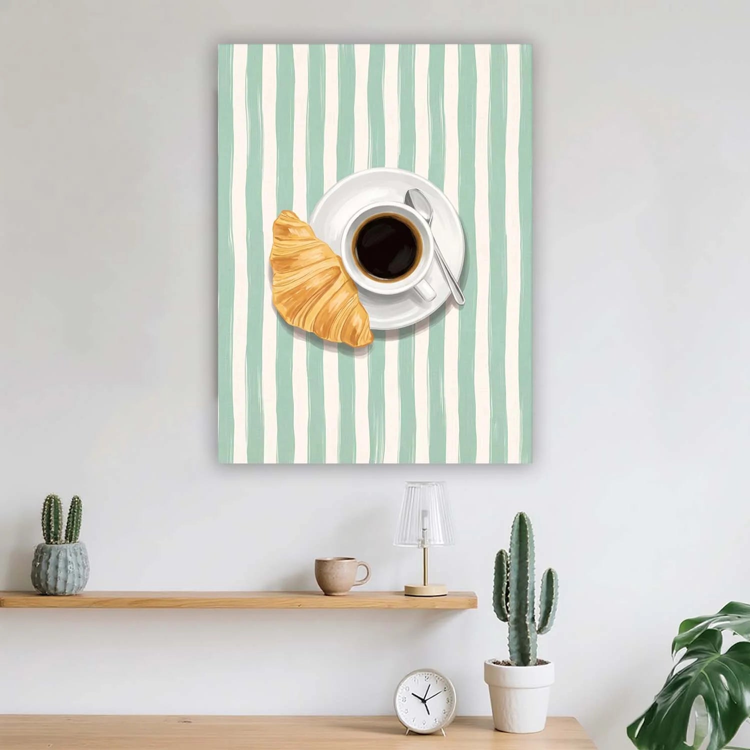 Croissant & Espresso French Café Canvas Wall Art – Minimalist Coffee Shop Décor | PrintToucan