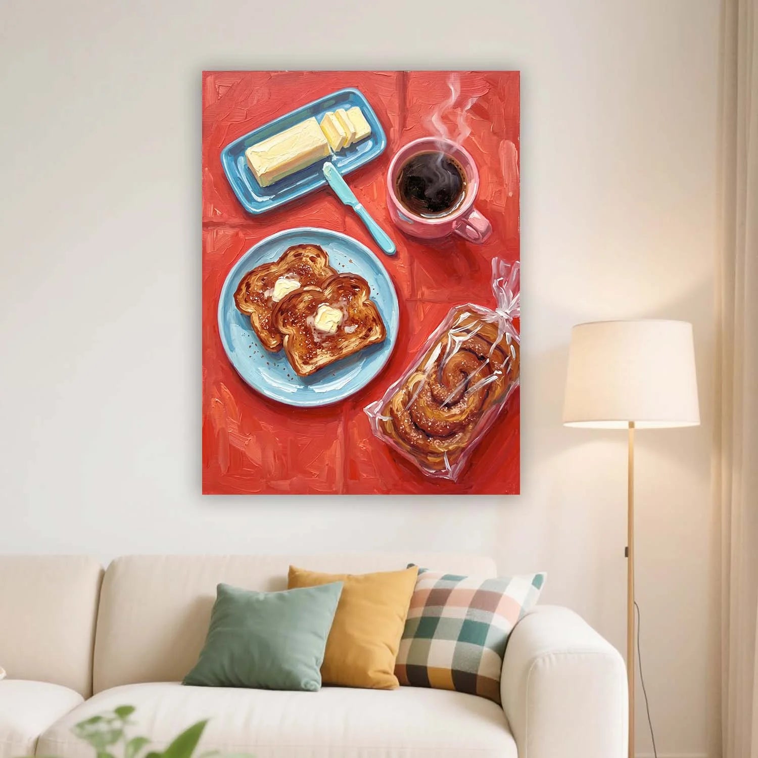 Buttered Toast & Coffee Breakfast Canvas Wall Art – Café & Bakery Décor | PrintToucan