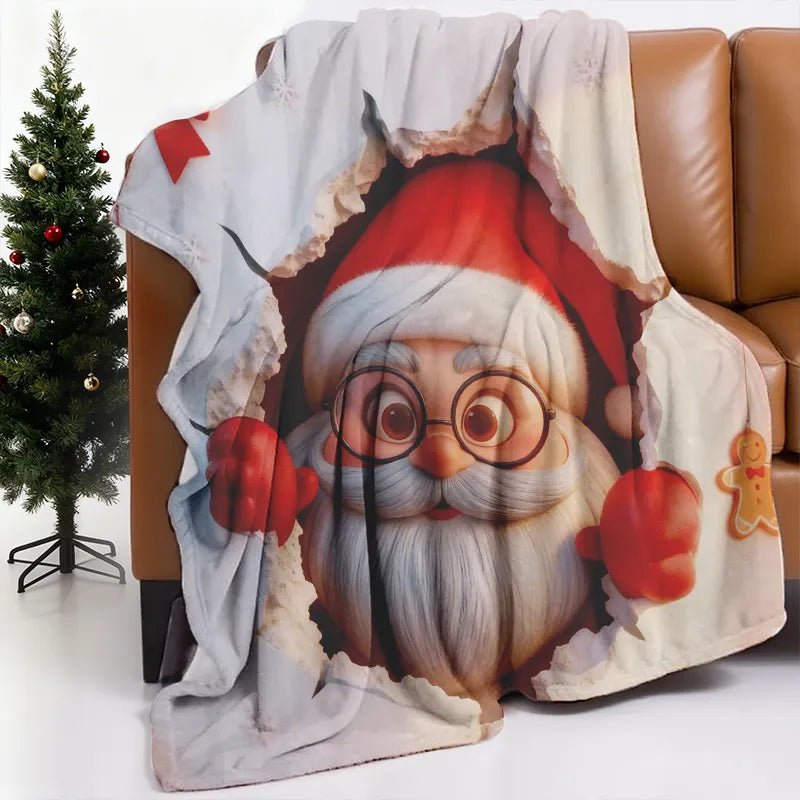 Blanket 350g Flannel 3D Santa Peek Design Christmas Cozy Winter Thick Style Home Decor PrintToucan - PrintToucanBlankets150cm x 200cm/60"x80"