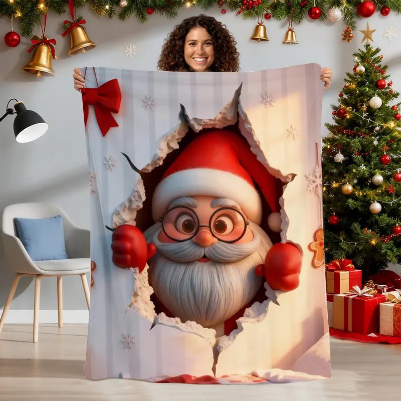 Blanket 350g Flannel 3D Santa Peek Design Christmas Cozy Winter Thick Style Home Decor PrintToucan - PrintToucanBlankets150cm x 200cm/60"x80"