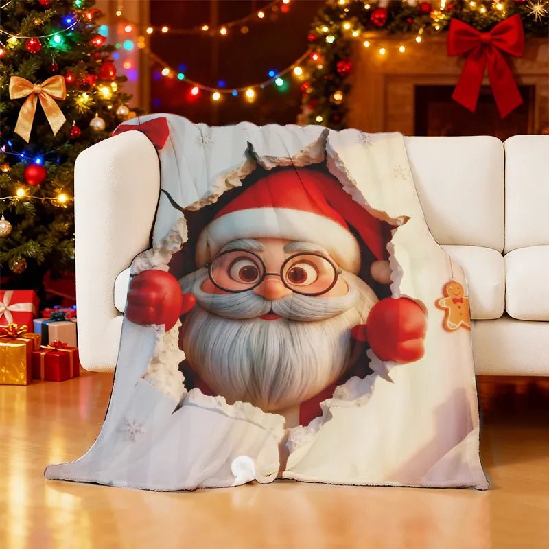 Blanket 350g Flannel 3D Santa Peek Design Christmas Cozy Winter Thick Style Home Decor PrintToucan - PrintToucanBlankets150cm x 200cm/60"x80"
