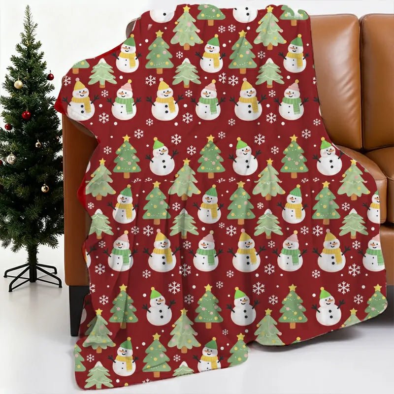 Blanket 350g Flannel Snowman Pattern Christmas Home Decor Gift Winter Thickened Made in USA PrintToucan - PrintToucanBlankets150cm x 200cm/60"x80"