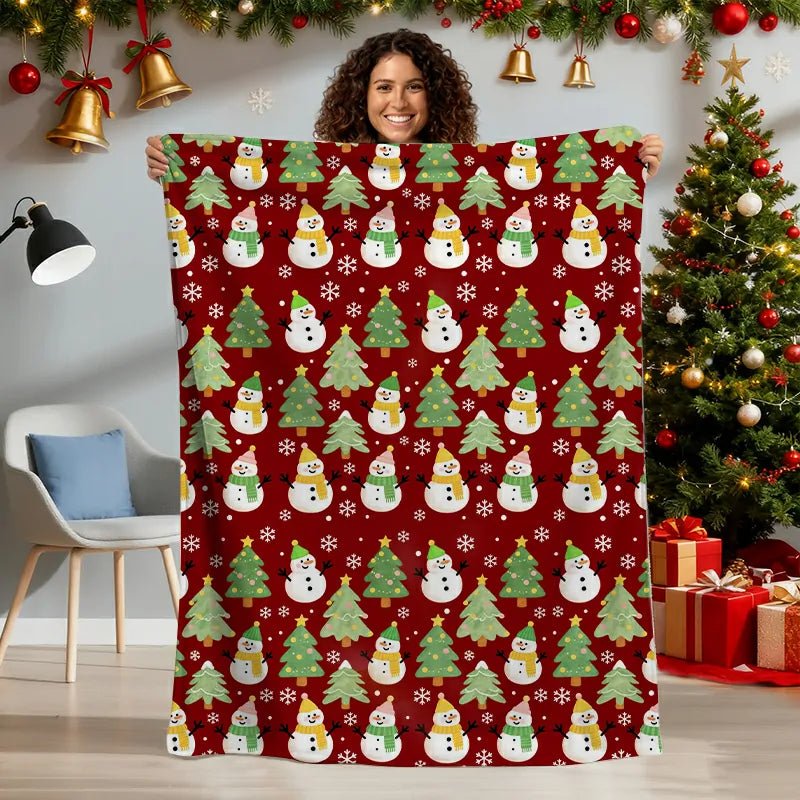 Blanket 350g Flannel Snowman Pattern Christmas Home Decor Gift Winter Thickened Made in USA PrintToucan - PrintToucanBlankets150cm x 200cm/60"x80"
