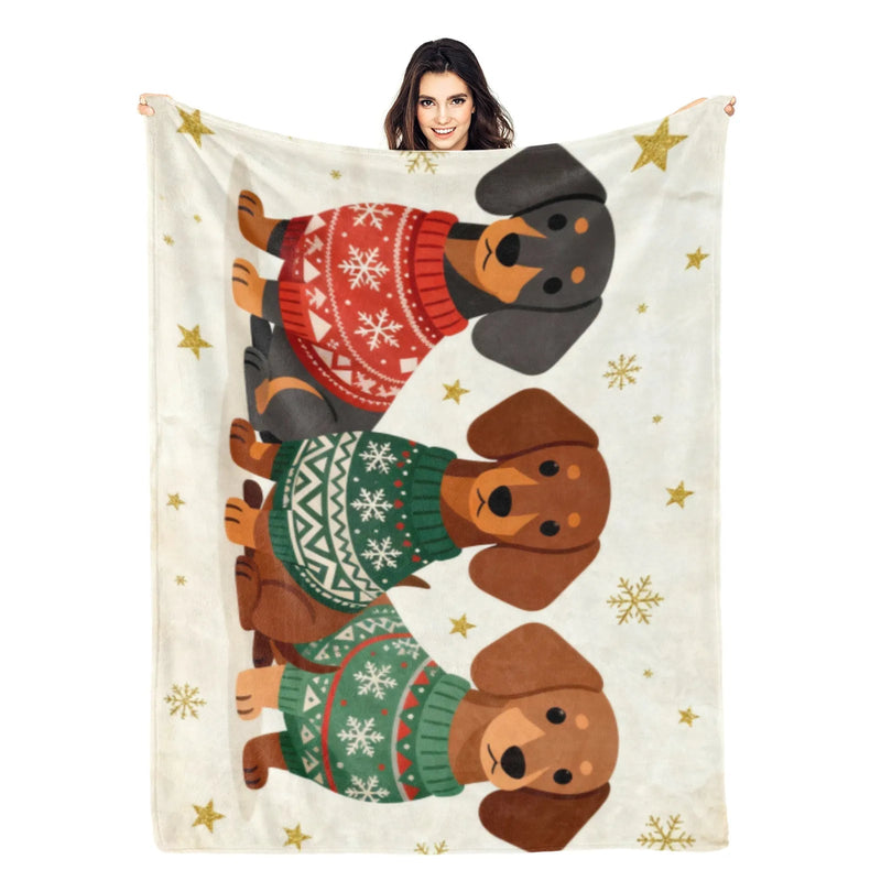 Blankets 1150g Flannel Christmas Dachshund Sweater Design for Holiday Home Décor Weighted Blanket Baby Blanket  PrintToucan