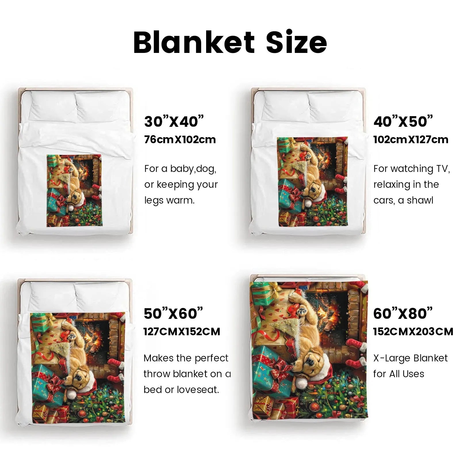 Blankets 1150g Flannel Christmas Golden Retriever With Santa Hat Holiday Fireplace Scene Weighted Baby Blankets PrintToucan - PrintToucanChrismas Gift150cm x 200cm/60"x80"