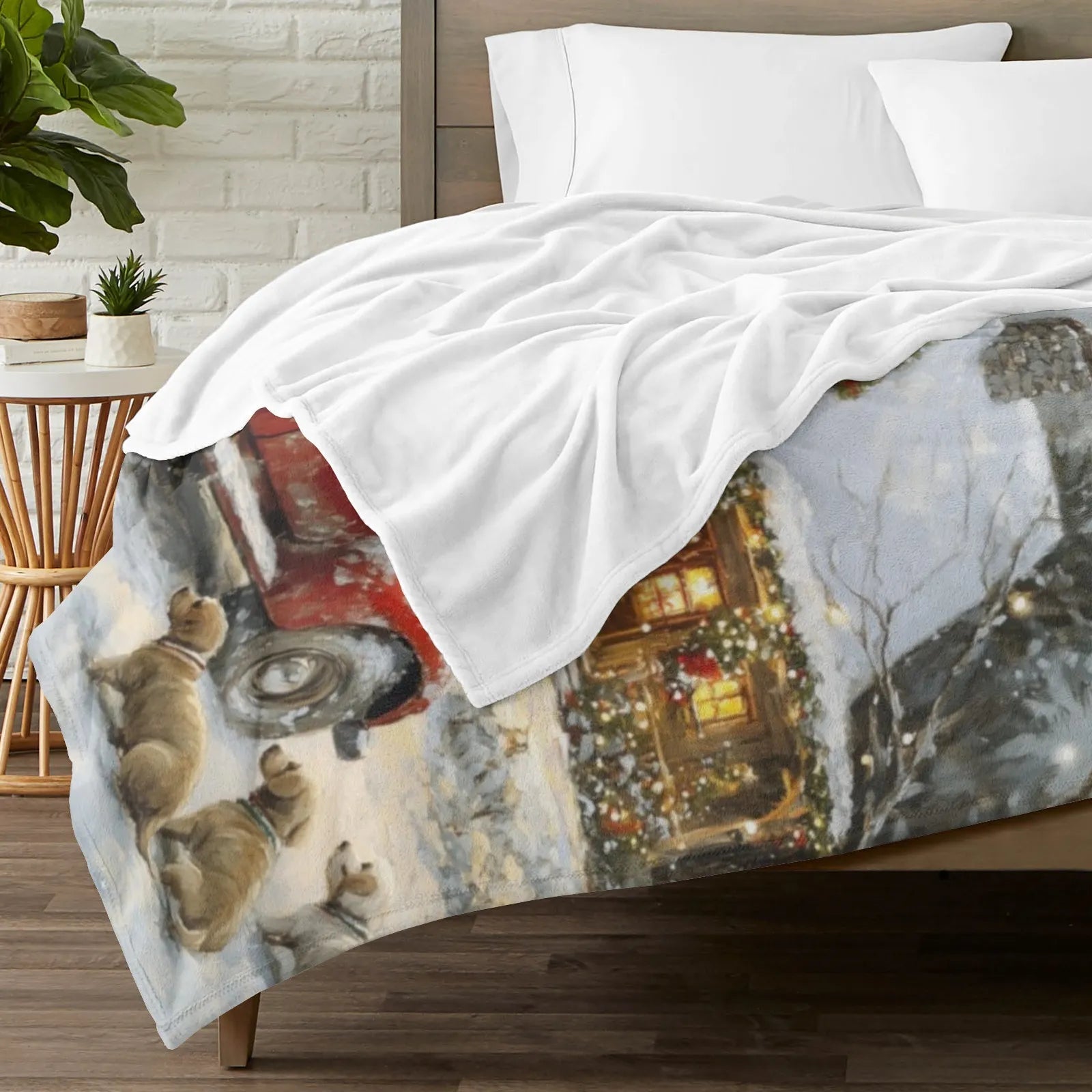 Blankets 1150g Flannel Christmas Holiday Red Truck with Puppies & Snowy House Weighted Baby Blankets PrintToucan - PrintToucanChrismas Gift150cm x 200cm/60"x80"