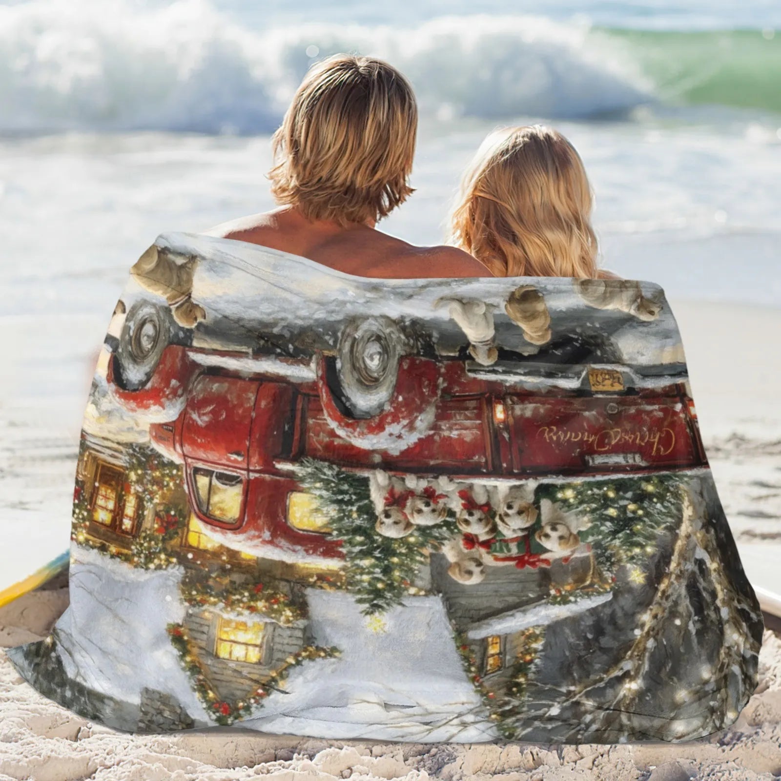 Blankets 1150g Flannel Christmas Holiday Red Truck with Puppies & Snowy House Weighted Baby Blankets PrintToucan - PrintToucanChrismas Gift150cm x 200cm/60"x80"