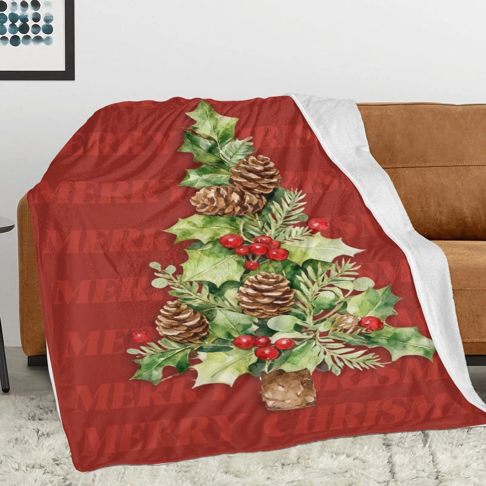 Blankets 1150g Flannel Christmas Holly Tree Red Pattern Weighted Baby Blanket Holiday Home Decor PrintToucan - PrintToucanChrismas Gift150cm x 200cm/60"x80"