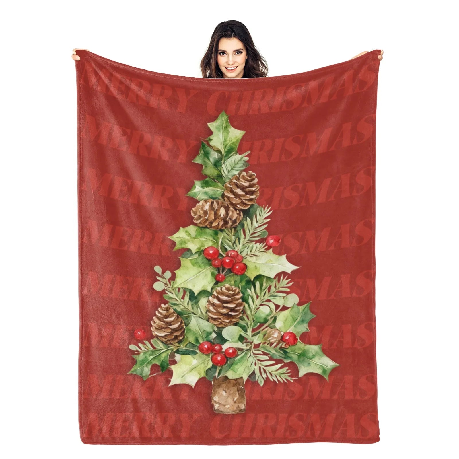 Blankets 1150g Flannel Christmas Holly Tree Red Pattern Weighted Baby Blanket Holiday Home Decor PrintToucan - PrintToucanChrismas Gift150cm x 200cm/60"x80"