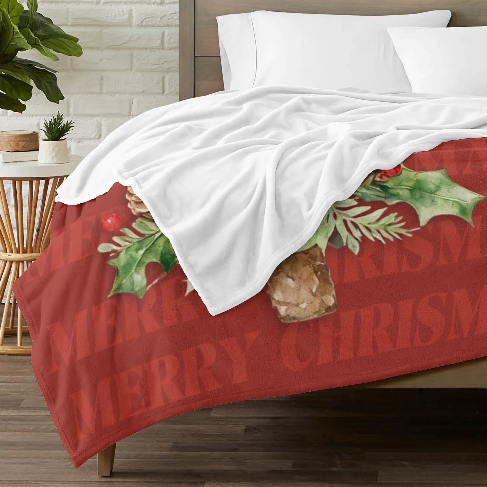 Blankets 1150g Flannel Christmas Holly Tree Red Pattern Weighted Baby Blanket Holiday Home Decor PrintToucan - PrintToucanChrismas Gift150cm x 200cm/60"x80"