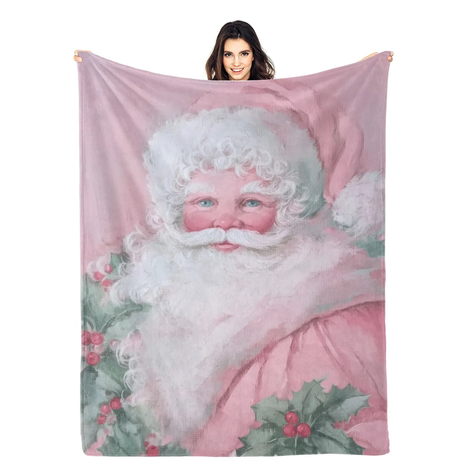 Blankets 1150g Flannel Christmas Pink Santa Sweet Holiday Style Weighted Baby Blankets Home Decor PrintToucan - PrintToucanChrismas Gift150cm x 200cm/60"x80"