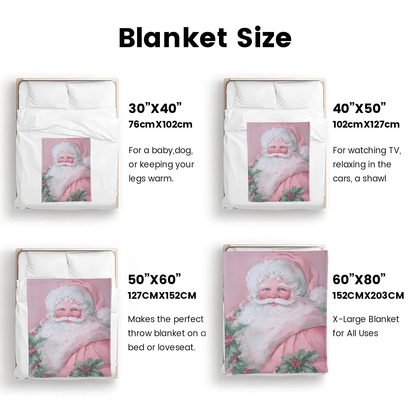Blankets 1150g Flannel Christmas Pink Santa Sweet Holiday Style Weighted Baby Blankets Home Decor PrintToucan - PrintToucanChrismas Gift150cm x 200cm/60"x80"