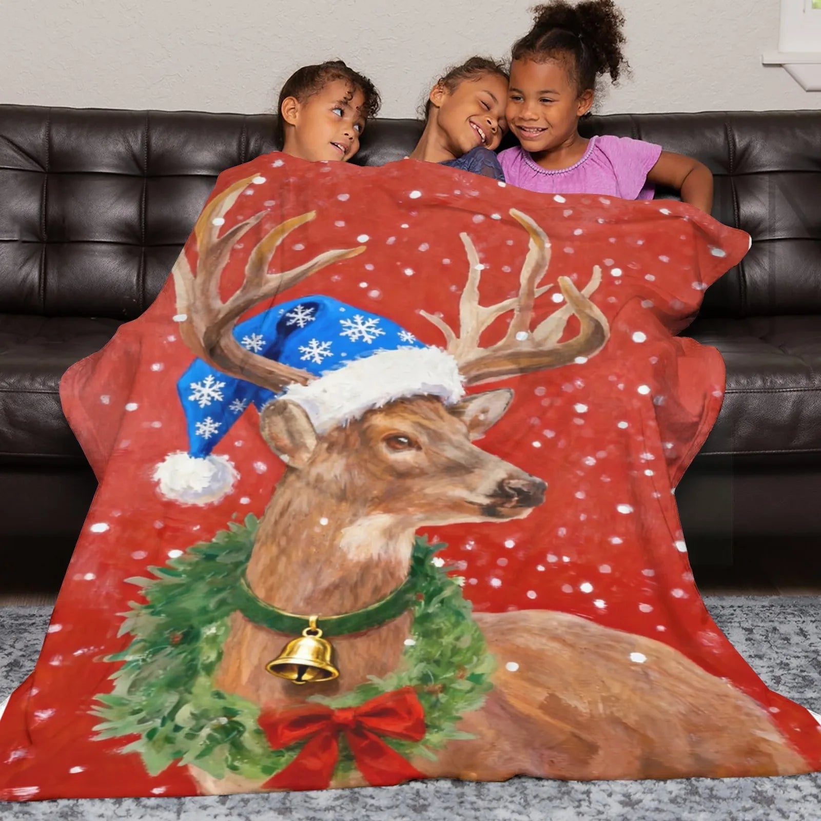 Blankets 1150g Flannel Christmas Reindeer Cozy Throws Weighted Blanket Baby Blanket Holiday Decor PrintToucan - PrintToucanChrismas Gift150cm x 200cm/60"x80"