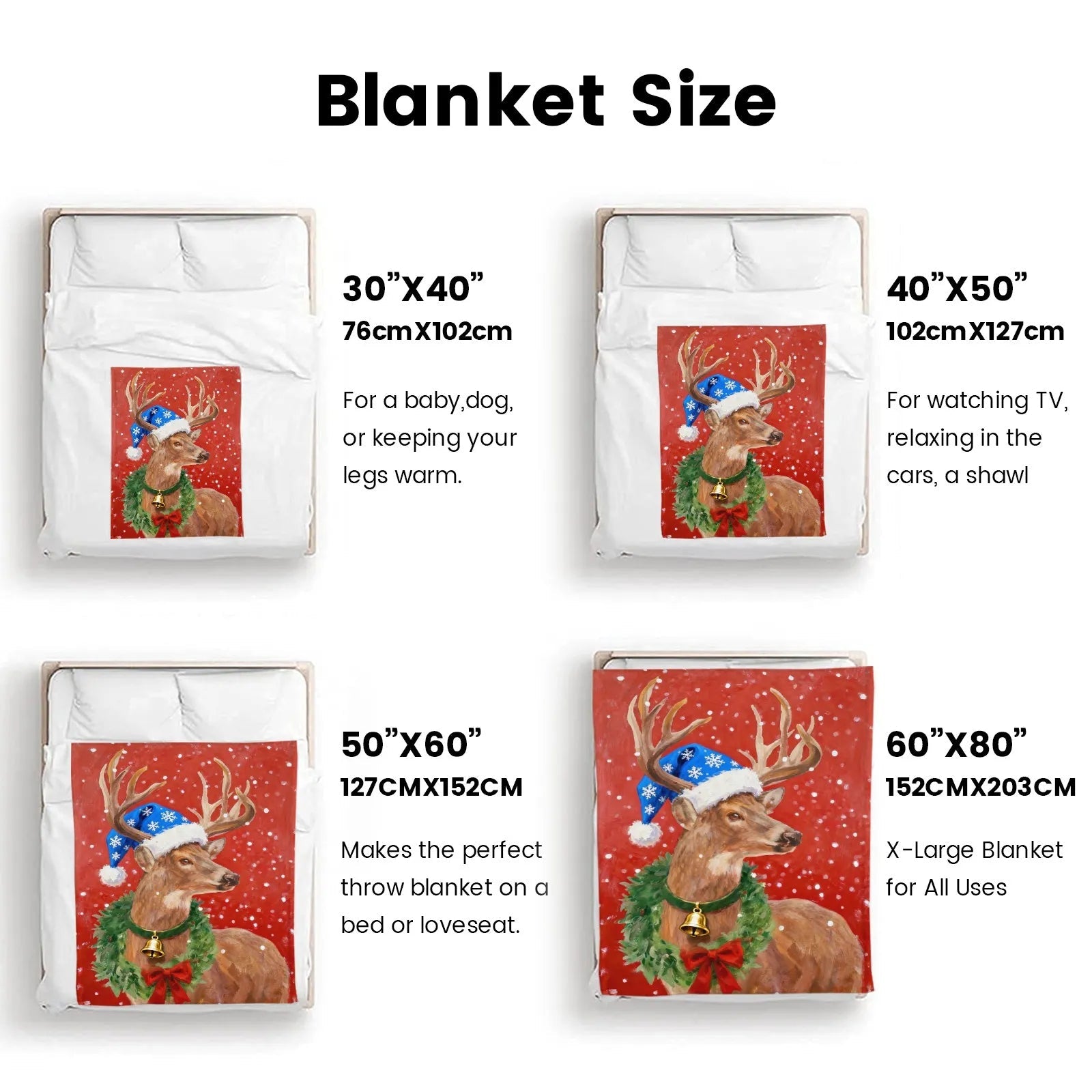 Blankets 1150g Flannel Christmas Reindeer Cozy Throws Weighted Blanket Baby Blanket Holiday Decor PrintToucan - PrintToucanChrismas Gift150cm x 200cm/60"x80"