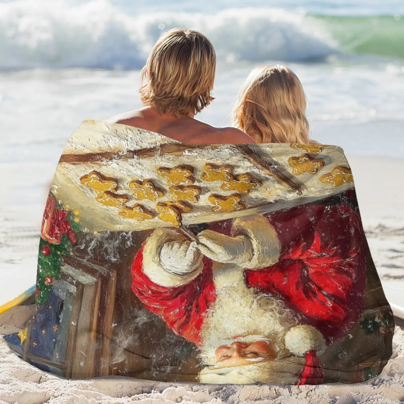 Blankets 1150g Flannel Christmas Santa Gingerbread Oil Painting Style Weighted Baby Blankets Home Decor PrintToucan - PrintToucanChrismas Gift150cm x 200cm/60"x80"