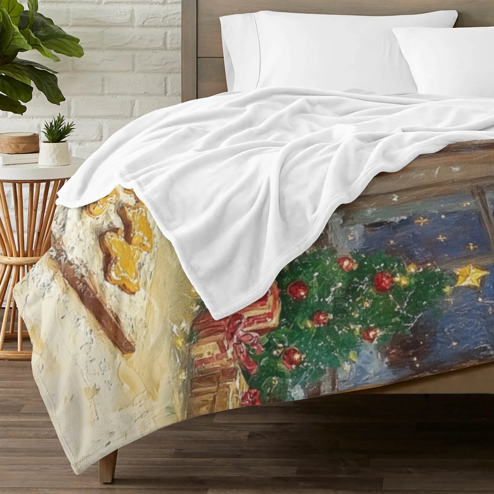 Blankets 1150g Flannel Christmas Santa Gingerbread Oil Painting Style Weighted Baby Blankets Home Decor PrintToucan - PrintToucanChrismas Gift150cm x 200cm/60"x80"