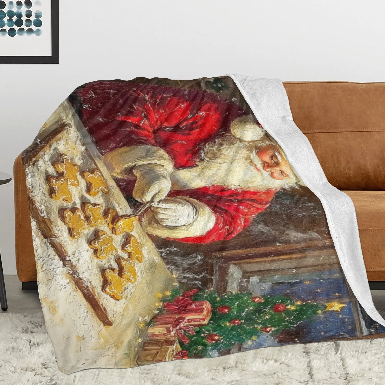 Blankets 1150g Flannel Christmas Santa Gingerbread Oil Painting Style Weighted Baby Blankets Home Decor PrintToucan - PrintToucanChrismas Gift150cm x 200cm/60"x80"