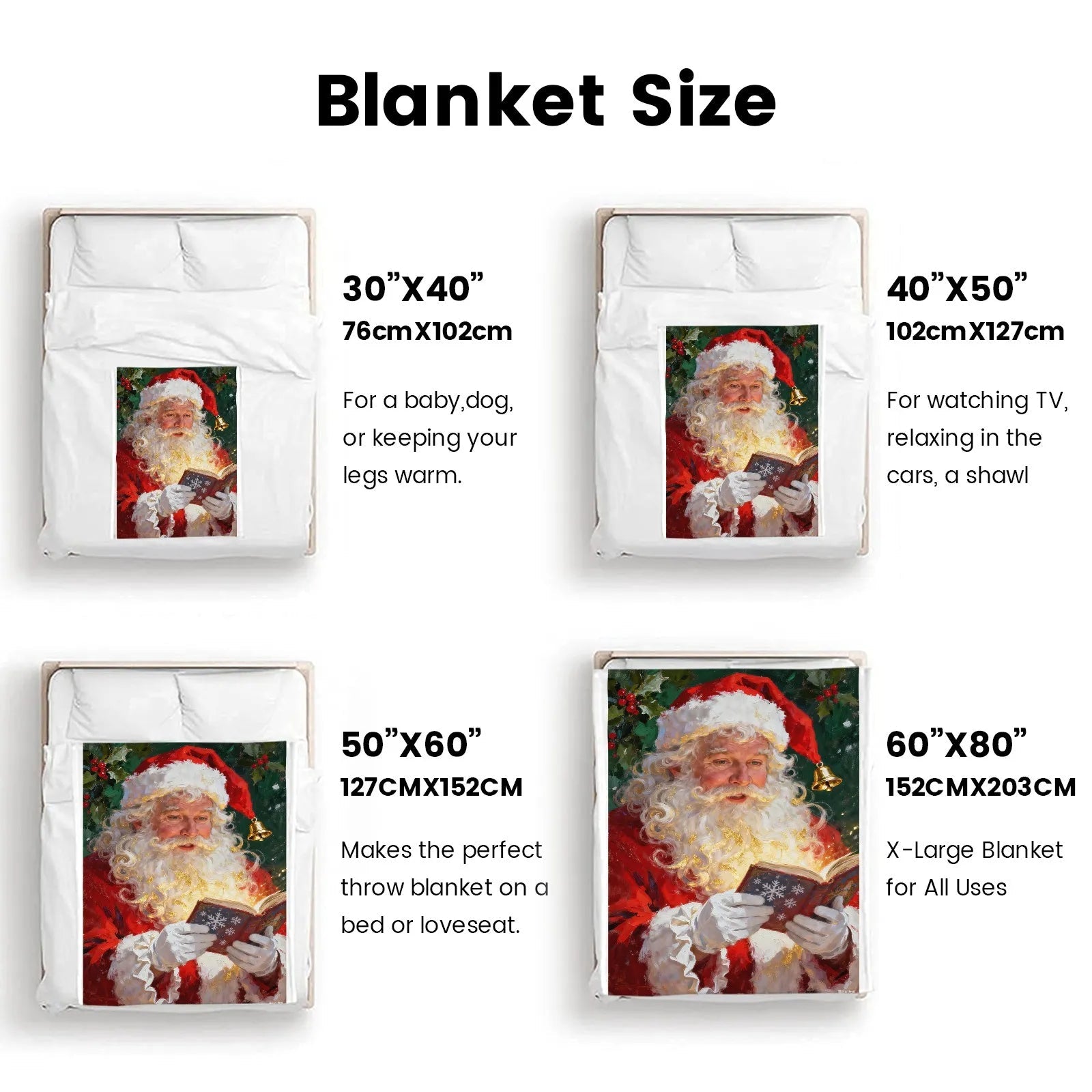 Blankets 1150g Flannel Christmas Santa Reading Scene Weighted Baby Blankets – Cozy Holiday Home Decor | Printtoucan - PrintToucanChrismas Gift150cm x 200cm/60"x80"