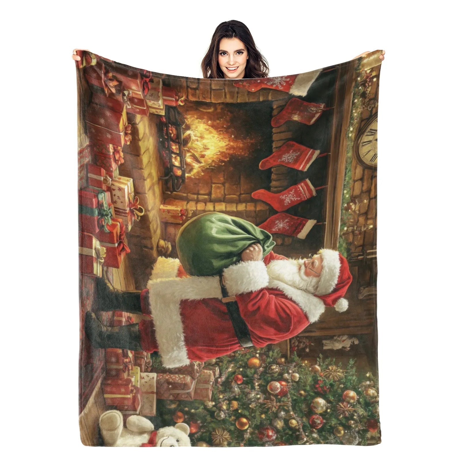 Blankets 1150g Flannel Christmas Santa Reading Scene Weighted Baby Blankets PrintToucan - PrintToucanChrismas Gift150cm x 200cm/60"x80"