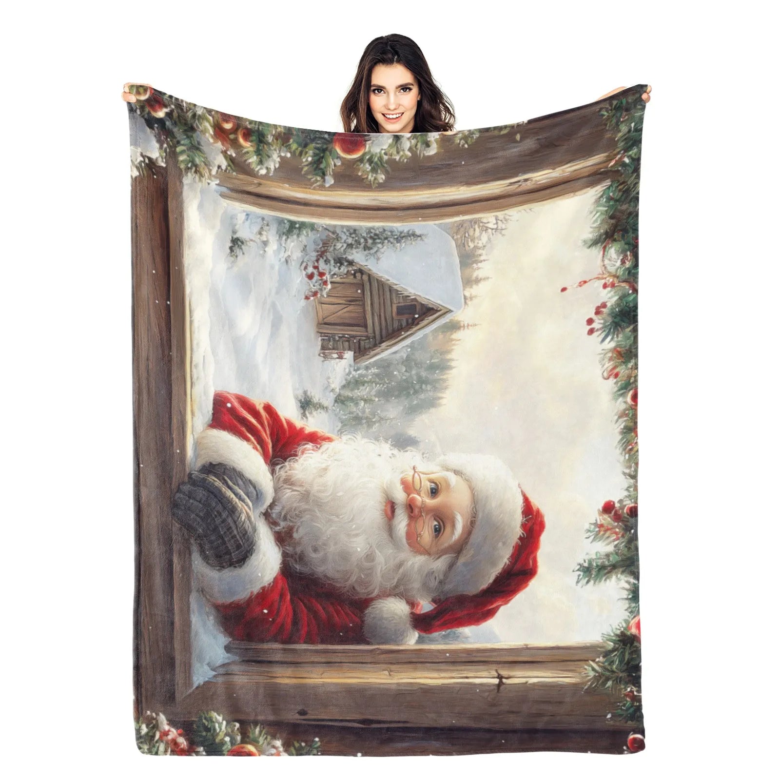Blankets 1150g Flannel Christmas Santa Window Scene Weighted Baby Blankets Holiday Cozy PrintToucan - PrintToucanChrismas Gift150cm x 200cm/60"x80"