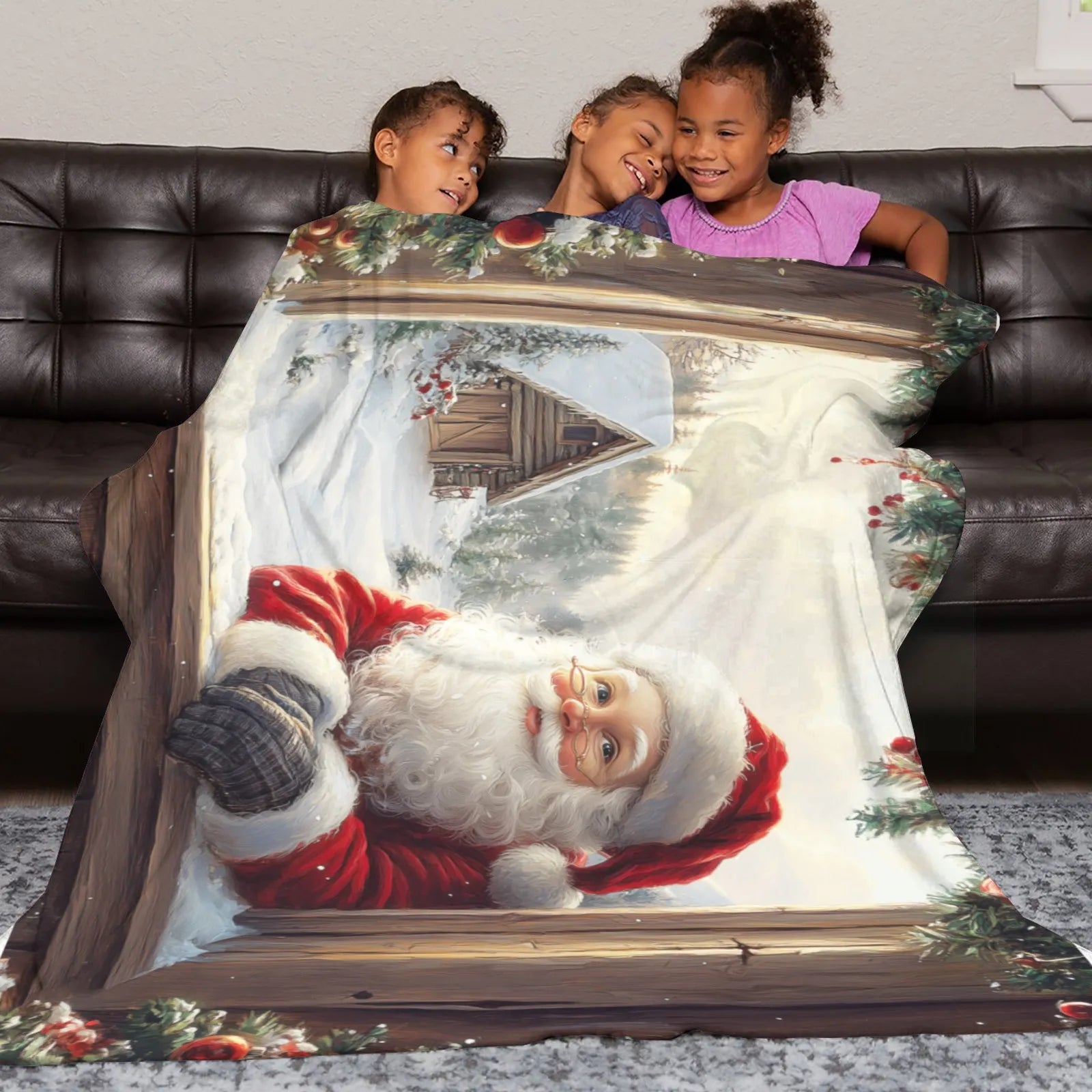 Blankets 1150g Flannel Christmas Santa Window Scene Weighted Baby Blankets Holiday Cozy PrintToucan - PrintToucanChrismas Gift150cm x 200cm/60"x80"