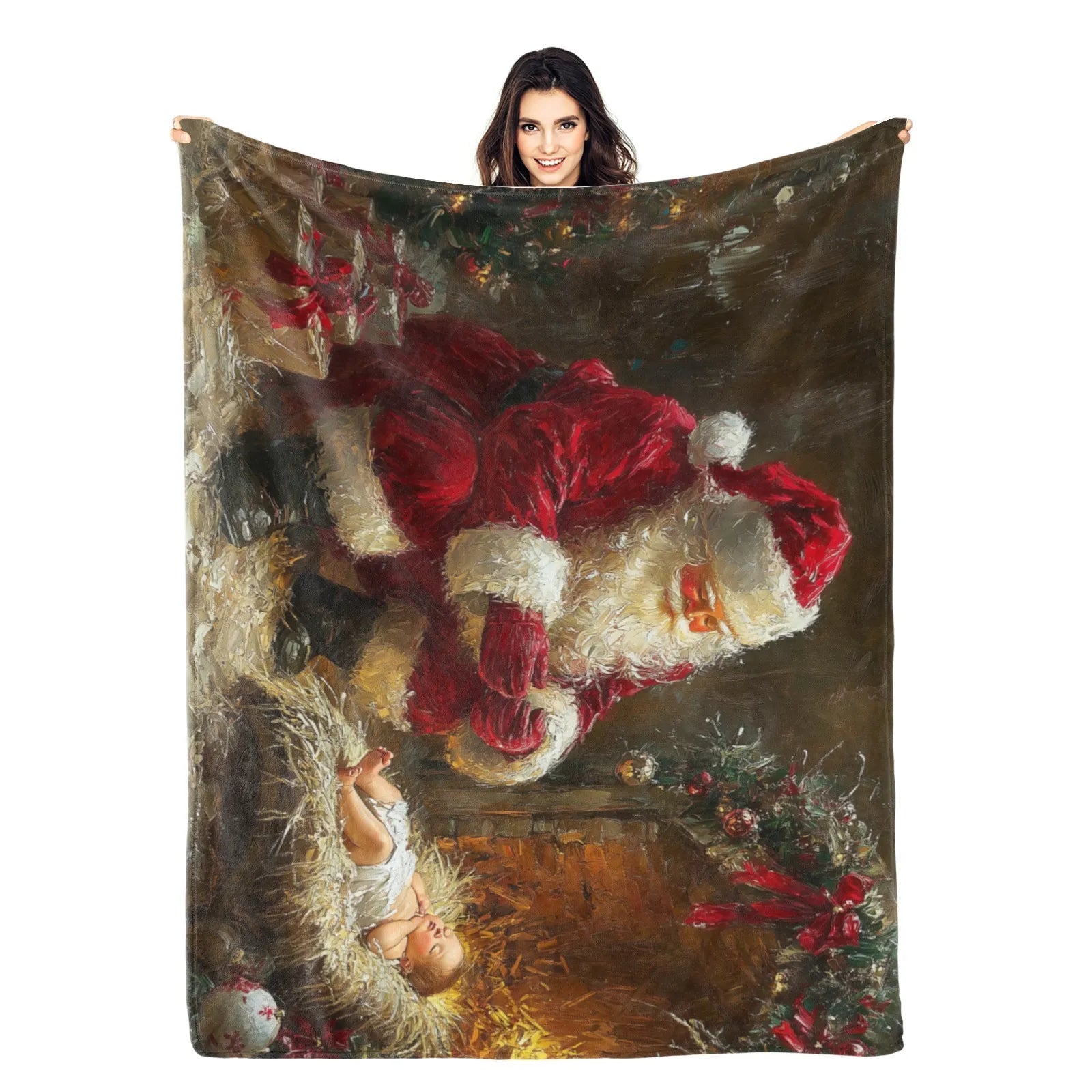 Blankets 1150g Flannel Christmas Santa With Baby Oil Painting Weighted Baby Blankets PrintToucan - PrintToucanChrismas Gift150cm x 200cm/60"x80"