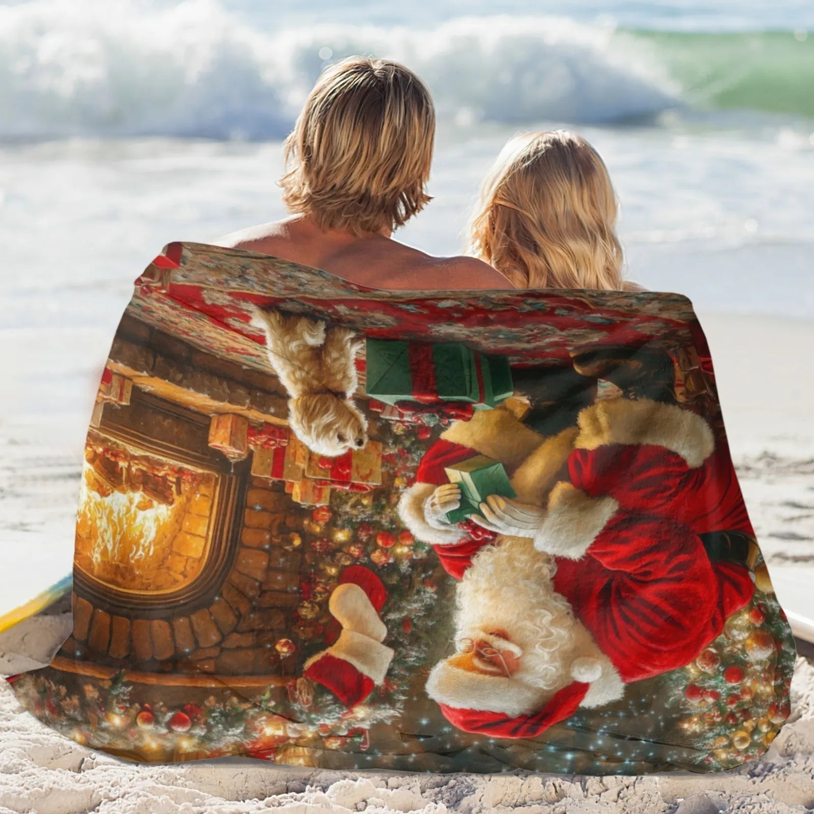 Blankets 1150g Flannel Christmas Santa With Gifts And Dog Weighted Baby Blankets PrintToucan - PrintToucanChrismas Gift150cm x 200cm/60"x80"