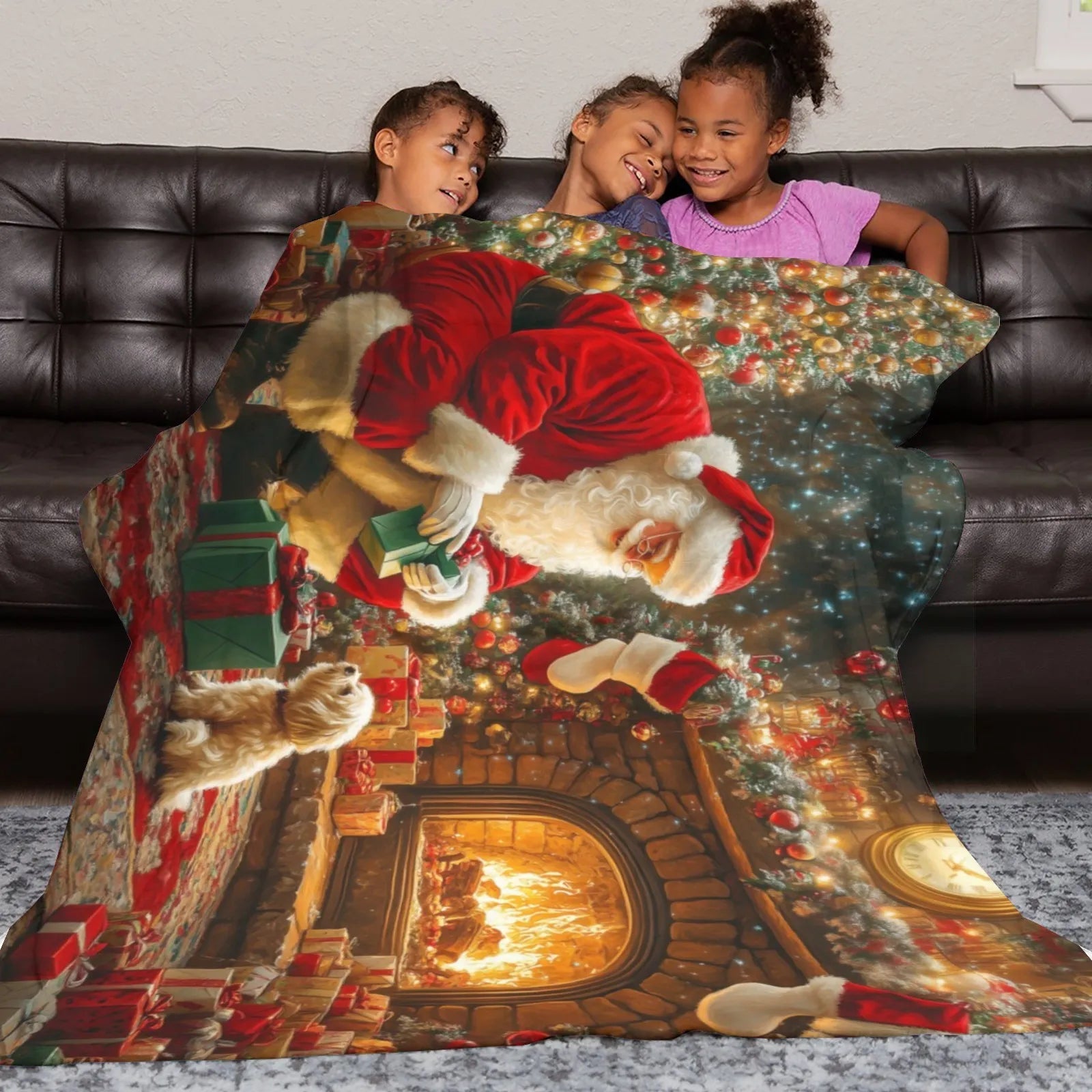 Blankets 1150g Flannel Christmas Santa With Gifts And Dog Weighted Baby Blankets PrintToucan - PrintToucanChrismas Gift150cm x 200cm/60"x80"