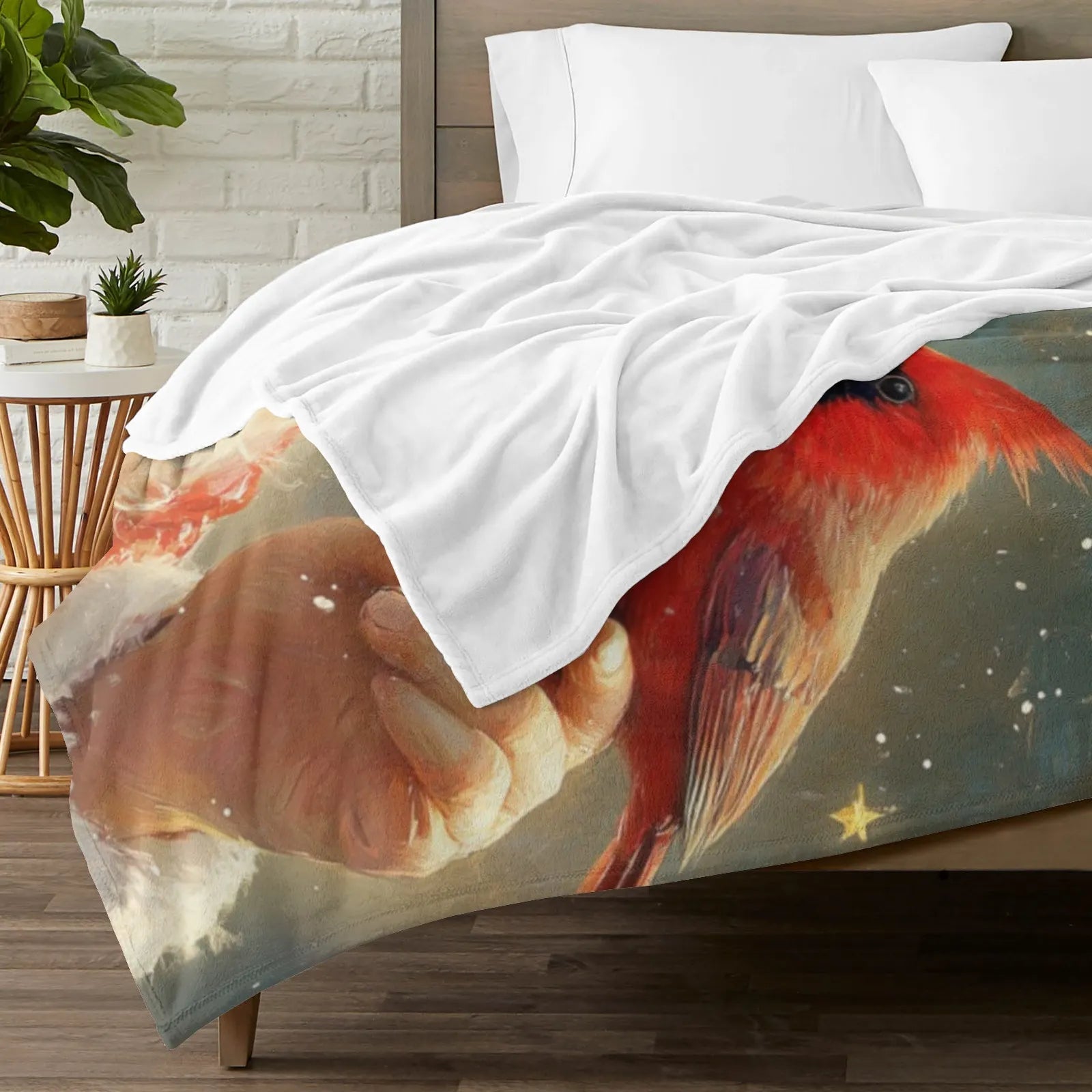 Blankets 1150g Flannel Christmas Santa with Red Bird Weighted Baby Blankets PrintToucan - PrintToucanChrismas Gift150cm x 200cm/60"x80"