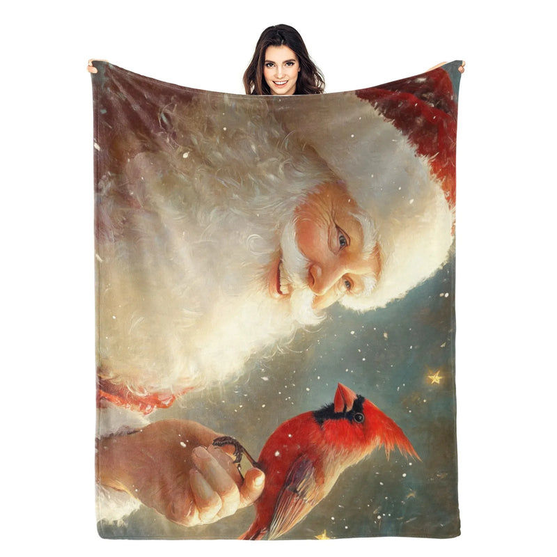 Blankets 1150g Flannel Christmas Santa with Red Bird Weighted Baby Blankets PrintToucan