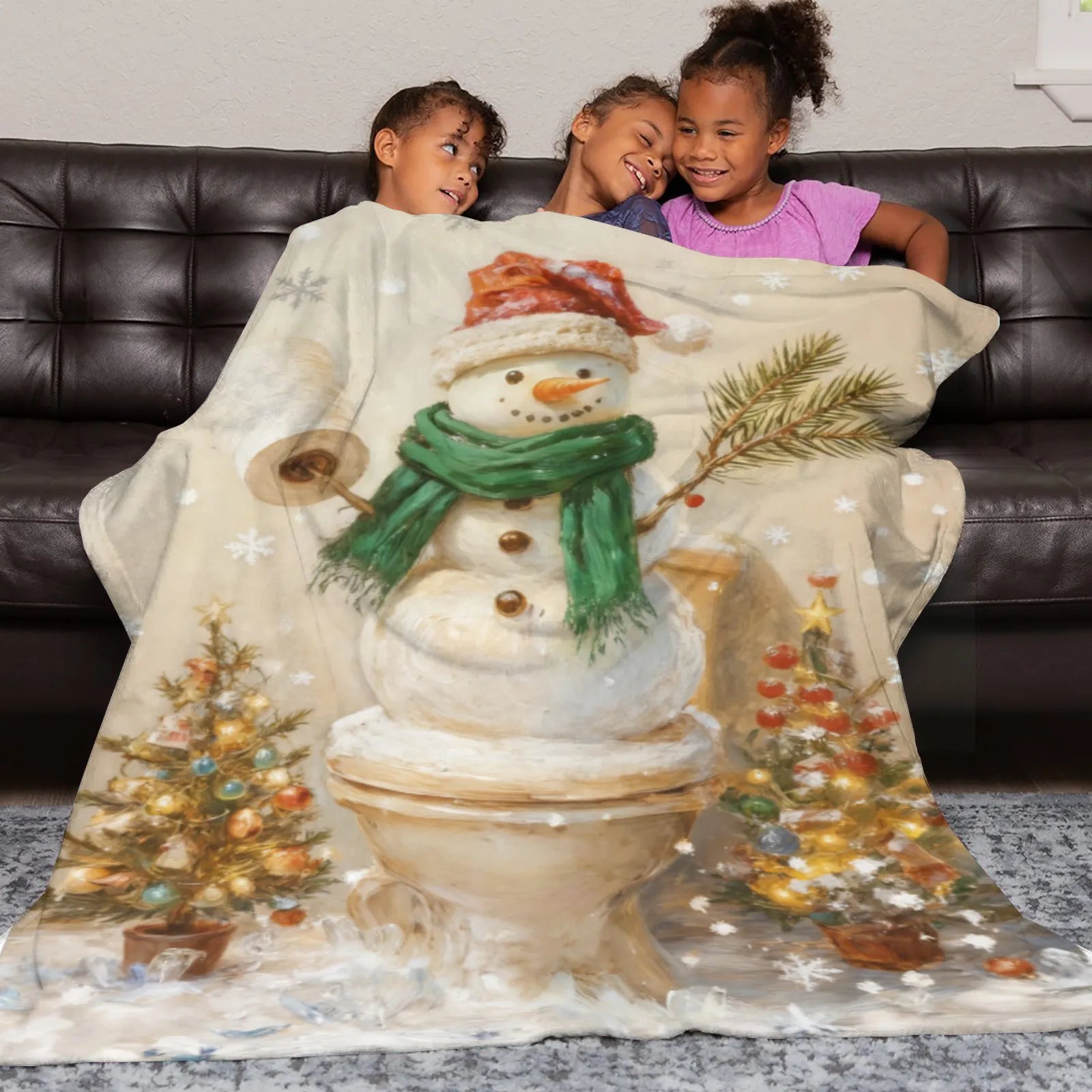 Blankets 1150g Flannel Christmas Snowman Toilet Humor Weighted Baby Blanket – Fun Holiday Gift PrintToucan - PrintToucanChrismas Gift150cm x 200cm/60"x80"