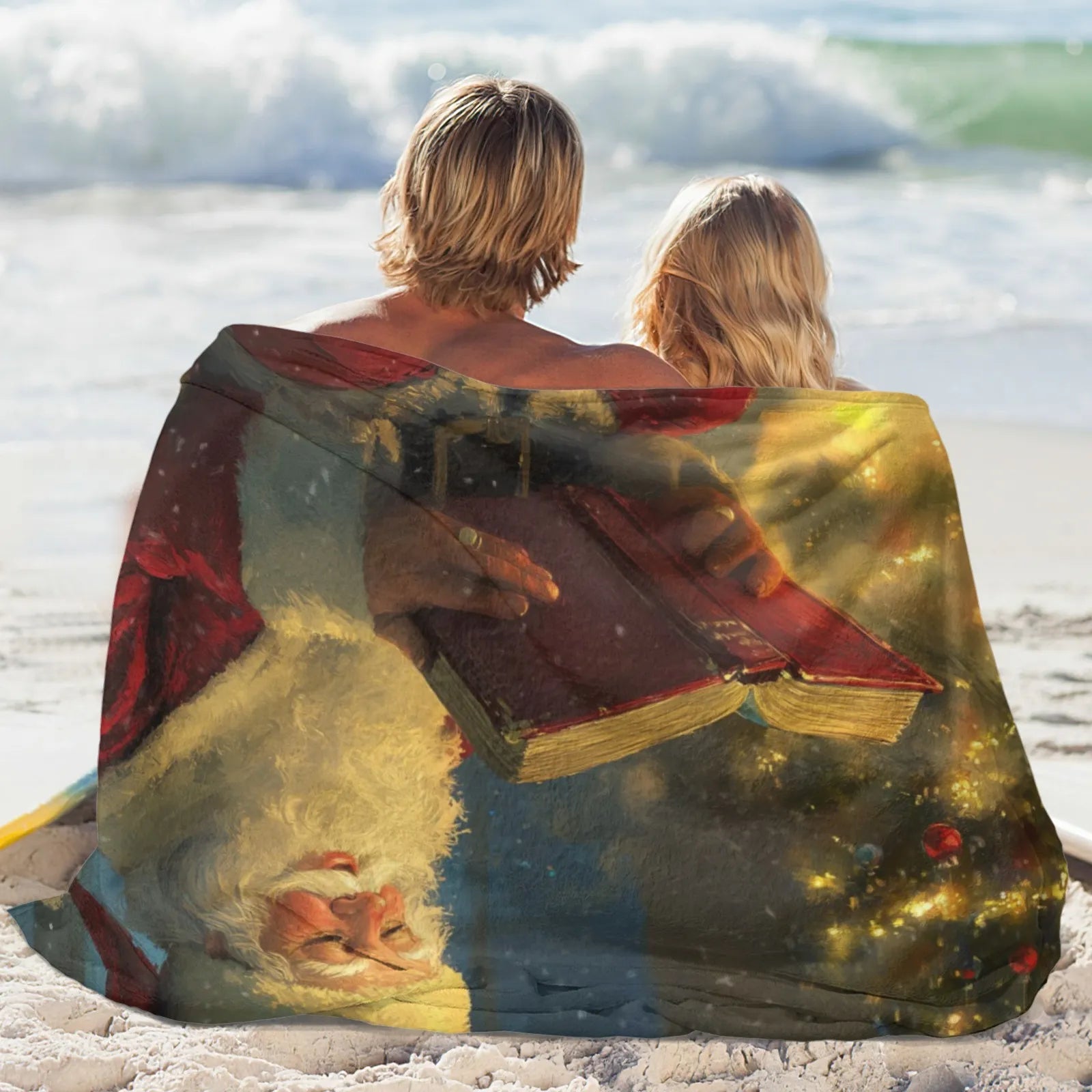 Blankets 1150g Flannel Christmas Theme Santa Reading Red Book Under Lit Tree Weighted Baby Blankets PrintToucan - PrintToucanChrismas Gift150cm x 200cm/60"x80"