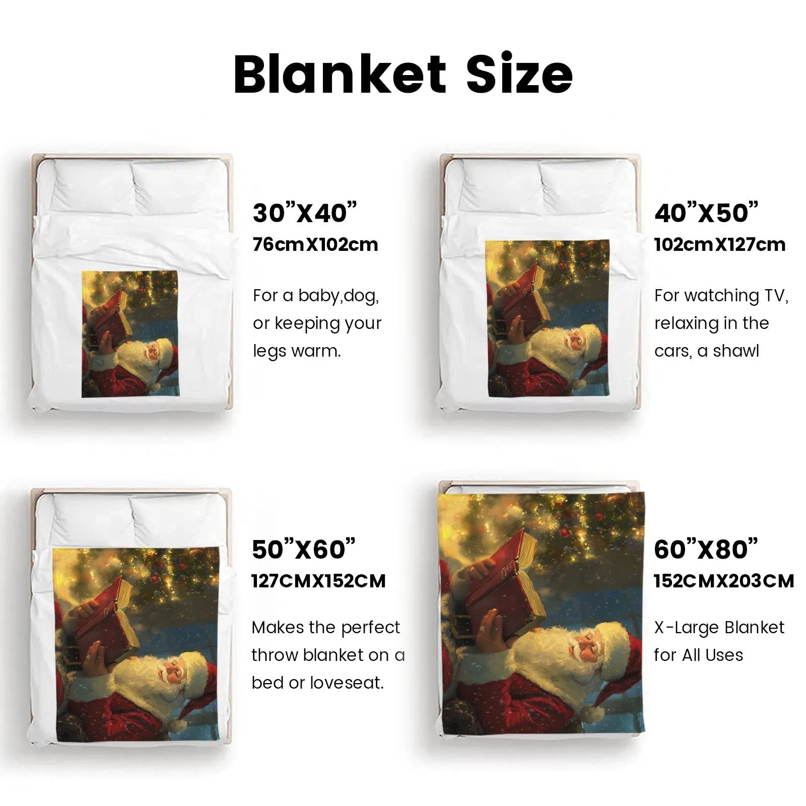 Blankets 1150g Flannel Christmas Theme Santa Reading Red Book Under Lit Tree Weighted Baby Blankets PrintToucan - PrintToucanChrismas Gift150cm x 200cm/60"x80"