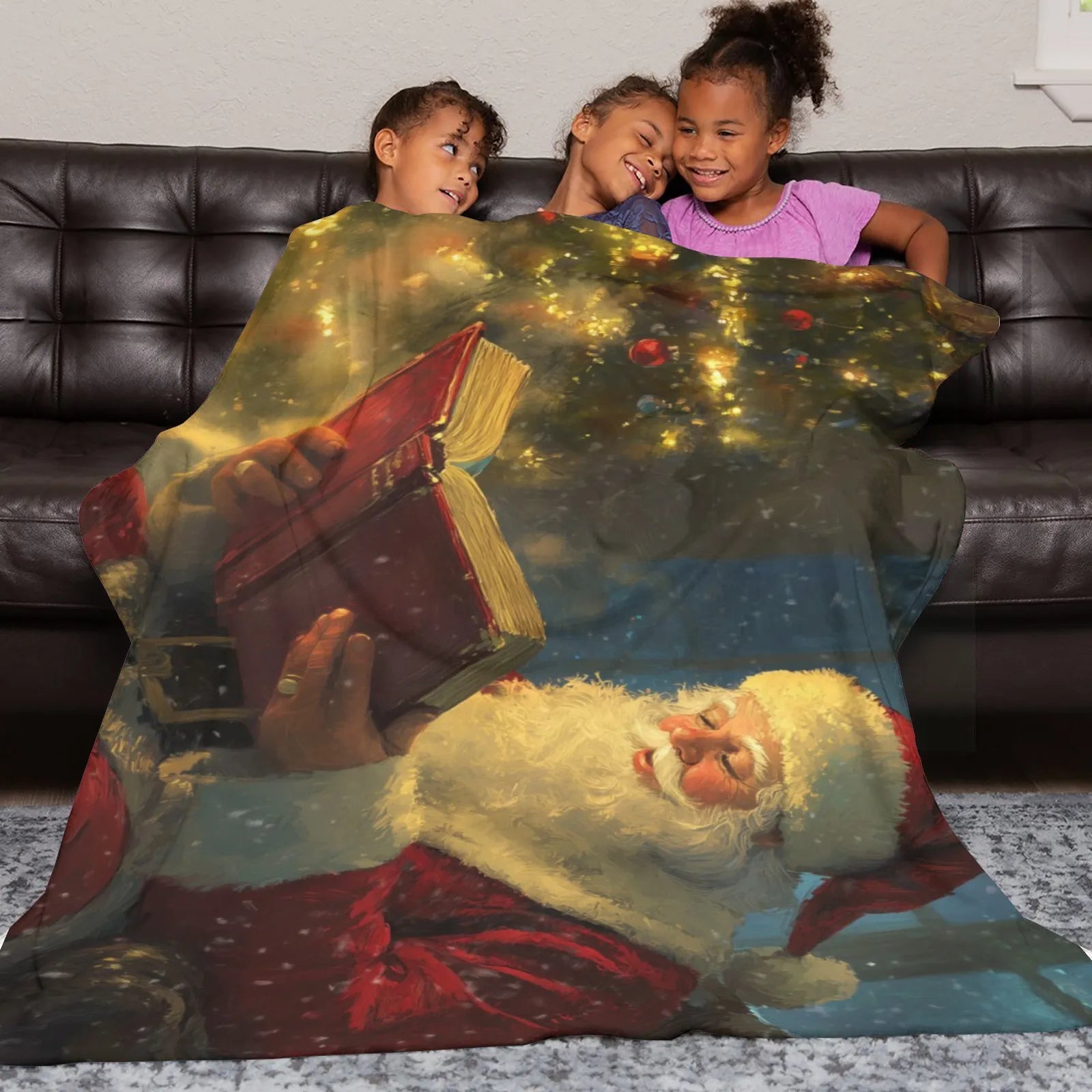 Blankets 1150g Flannel Christmas Theme Santa Reading Red Book Under Lit Tree Weighted Baby Blankets PrintToucan - PrintToucanChrismas Gift150cm x 200cm/60"x80"