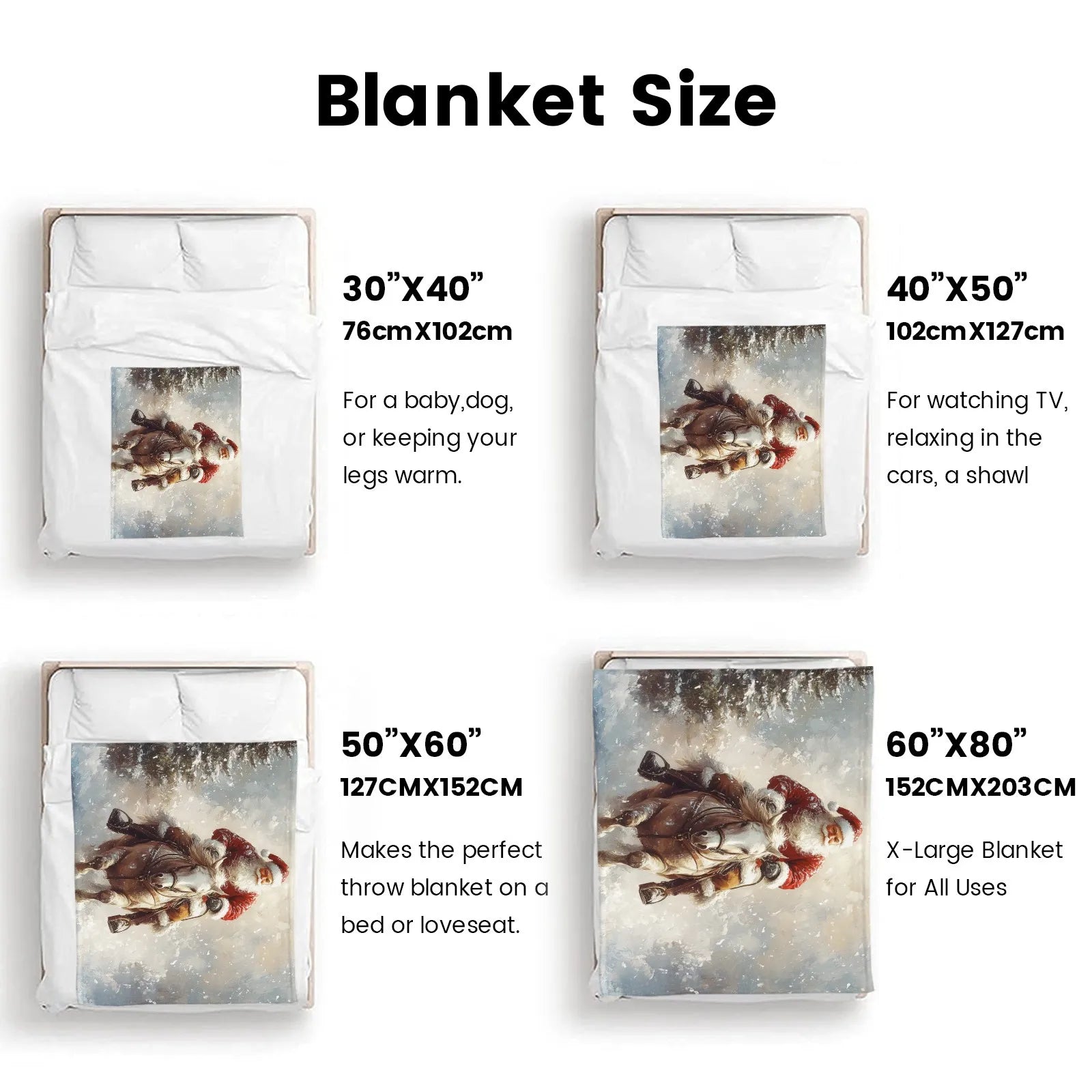 Blankets 1150g Flannel Christmas Theme Santa Riding Horse Snow Forest Scene Weighted Baby Blankets PrintToucan - PrintToucanChrismas Gift150cm x 200cm/60"x80"