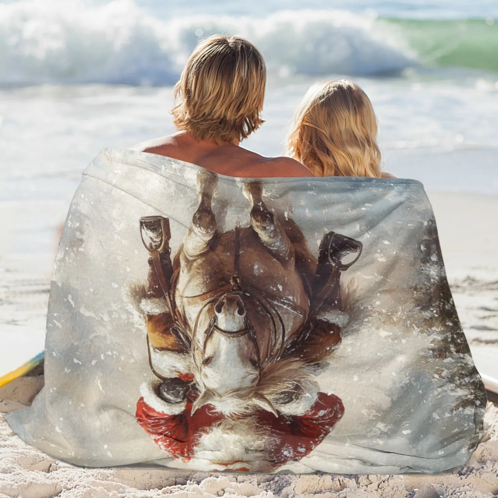 Blankets 1150g Flannel Christmas Theme Santa Riding Horse Snow Forest Scene Weighted Baby Blankets PrintToucan - PrintToucanChrismas Gift150cm x 200cm/60"x80"