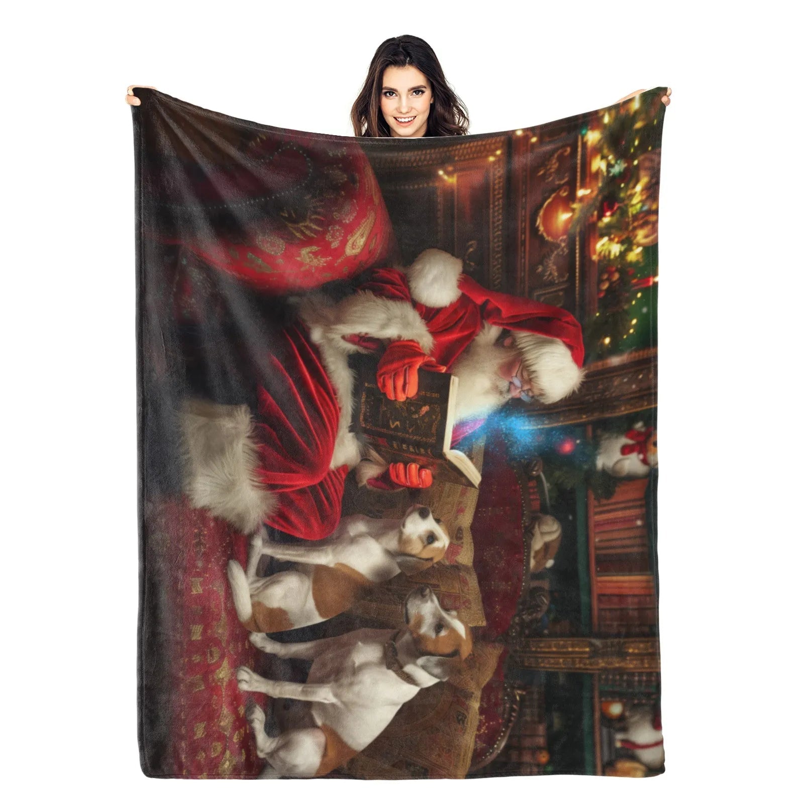 Blankets 1150g Flannel Christmas Theme Santa With Magic Book & Dogs Weighted Baby Blankets PrintToucan - PrintToucanChrismas Gift150cm x 200cm/60"x80"
