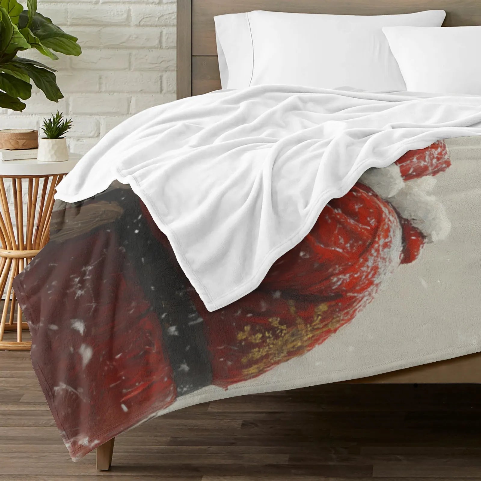 Blankets 1150g Flannel Christmas Theme Santa With White Reindeer Snow Scene Weighted Baby Blankets PrintToucan - PrintToucanChrismas Gift150cm x 200cm/60"x80"