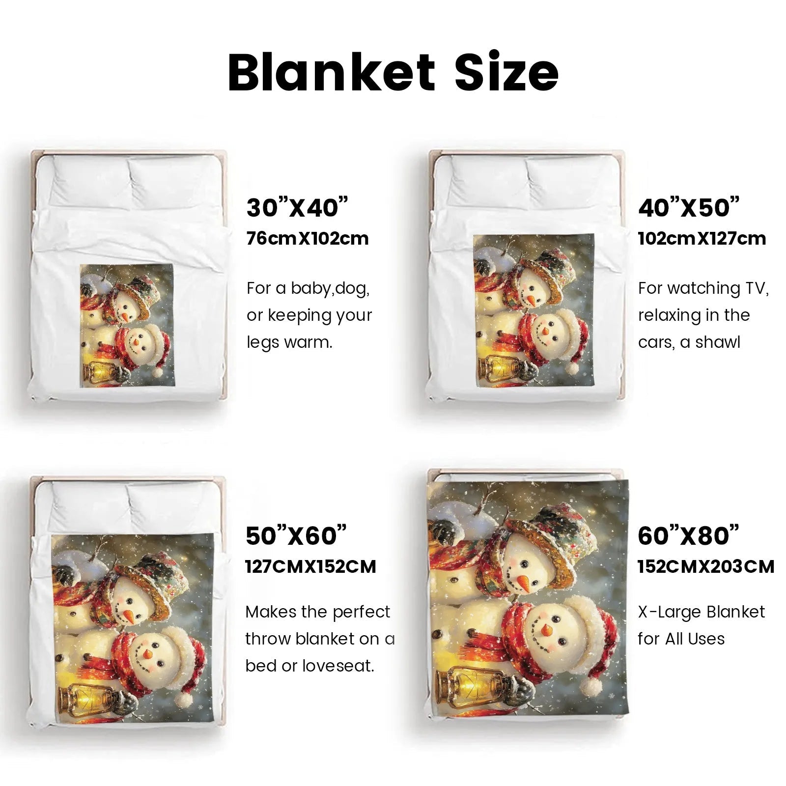 Blankets 1150g Flannel Christmas Theme Snowman With Lights Scene Weighted Baby Blankets PrintToucan - PrintToucanChrismas Gift150cm x 200cm/60"x80"