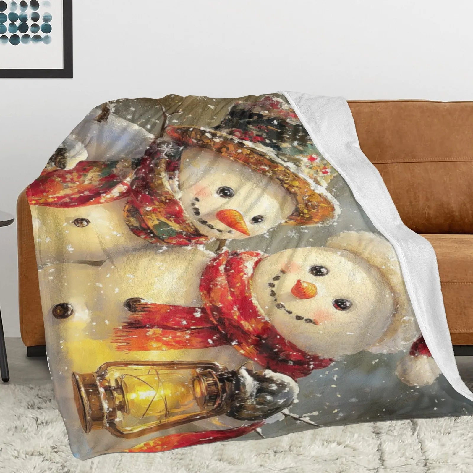 Blankets 1150g Flannel Christmas Theme Snowman With Lights Scene Weighted Baby Blankets PrintToucan - PrintToucanChrismas Gift150cm x 200cm/60"x80"