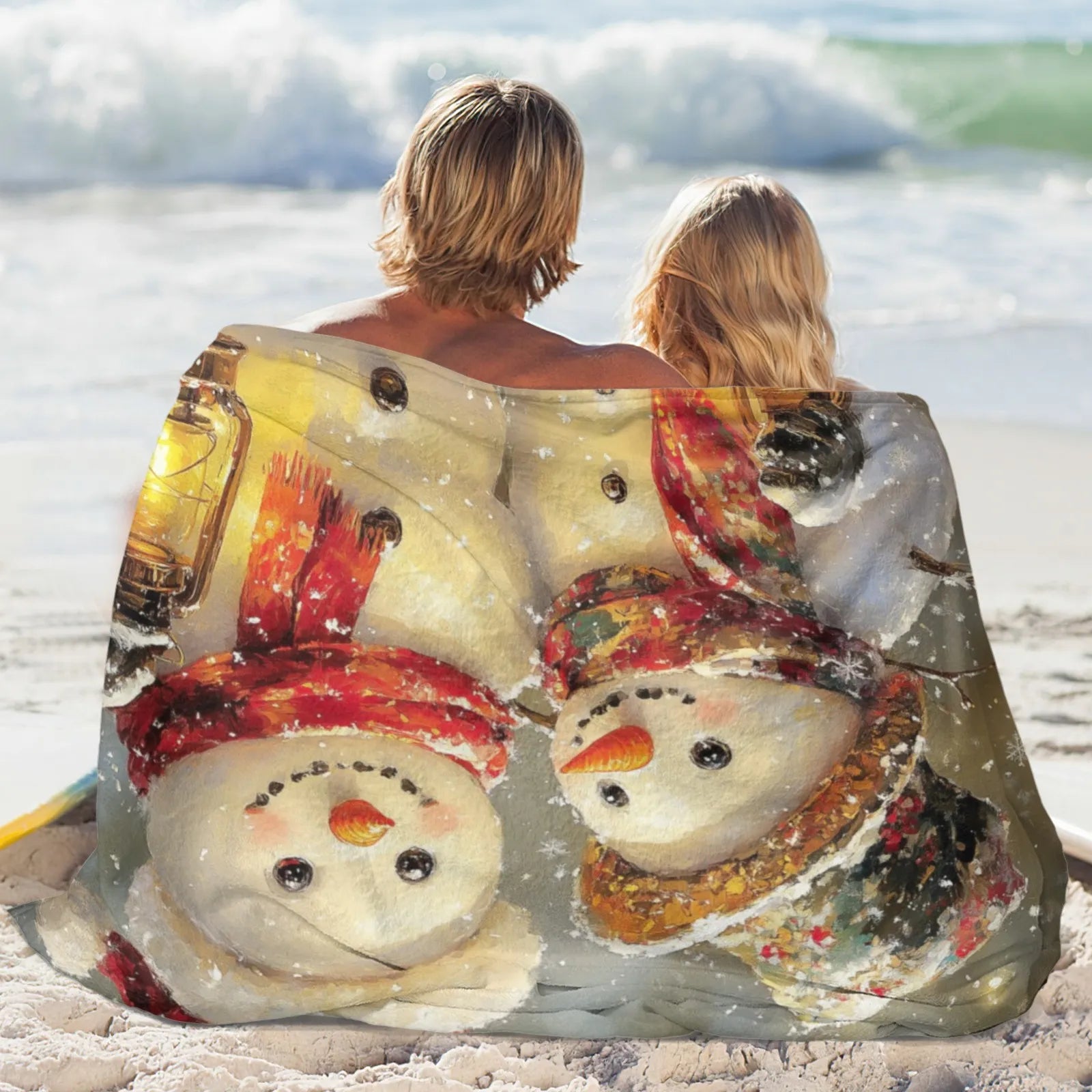 Blankets 1150g Flannel Christmas Theme Snowman With Lights Scene Weighted Baby Blankets PrintToucan - PrintToucanChrismas Gift150cm x 200cm/60"x80"