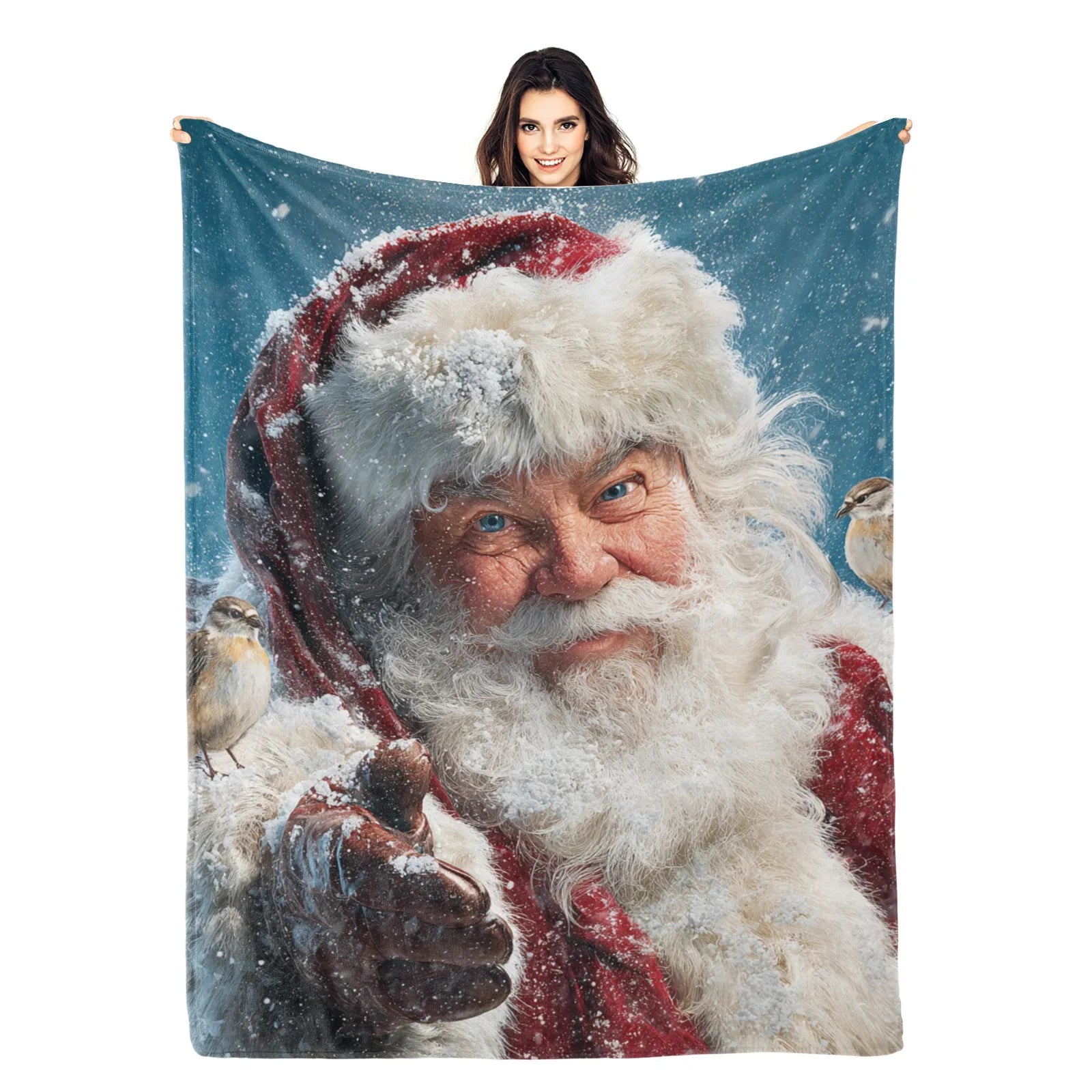 Blankets 1150g Flannel Christmas Theme Snowy Santa With Bird Weighted Baby Blankets PrintToucan - PrintToucanChrismas Gift150cm x 200cm/60"x80"