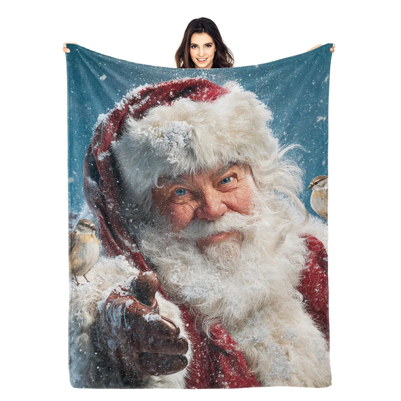 Blankets 1150g Flannel Christmas Theme Snowy Santa With Bird Weighted Baby Blankets PrintToucan