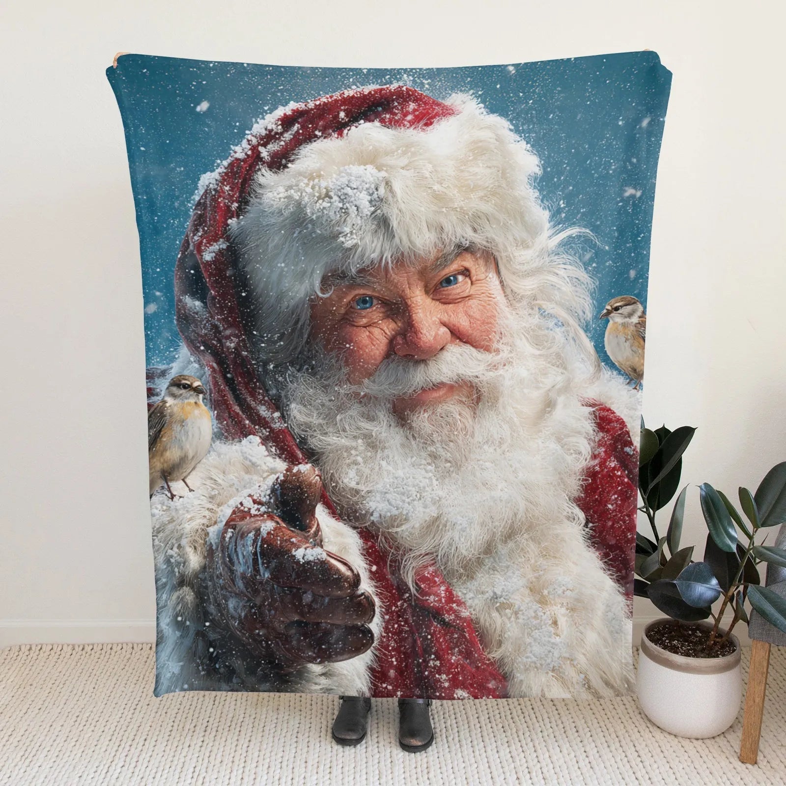 Blankets 1150g Flannel Christmas Theme Snowy Santa With Bird Weighted Baby Blankets PrintToucan - PrintToucanChrismas Gift150cm x 200cm/60"x80"