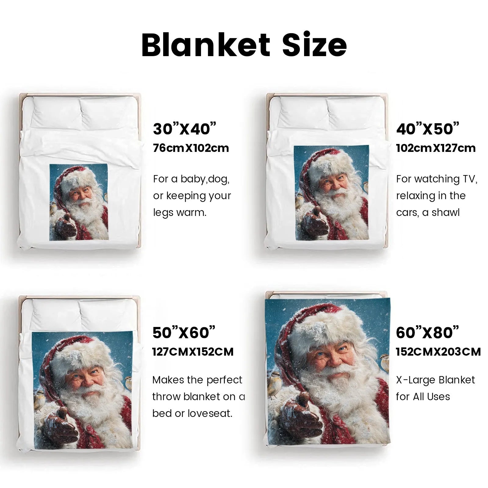 Blankets 1150g Flannel Christmas Theme Snowy Santa With Bird Weighted Baby Blankets PrintToucan - PrintToucanChrismas Gift150cm x 200cm/60"x80"