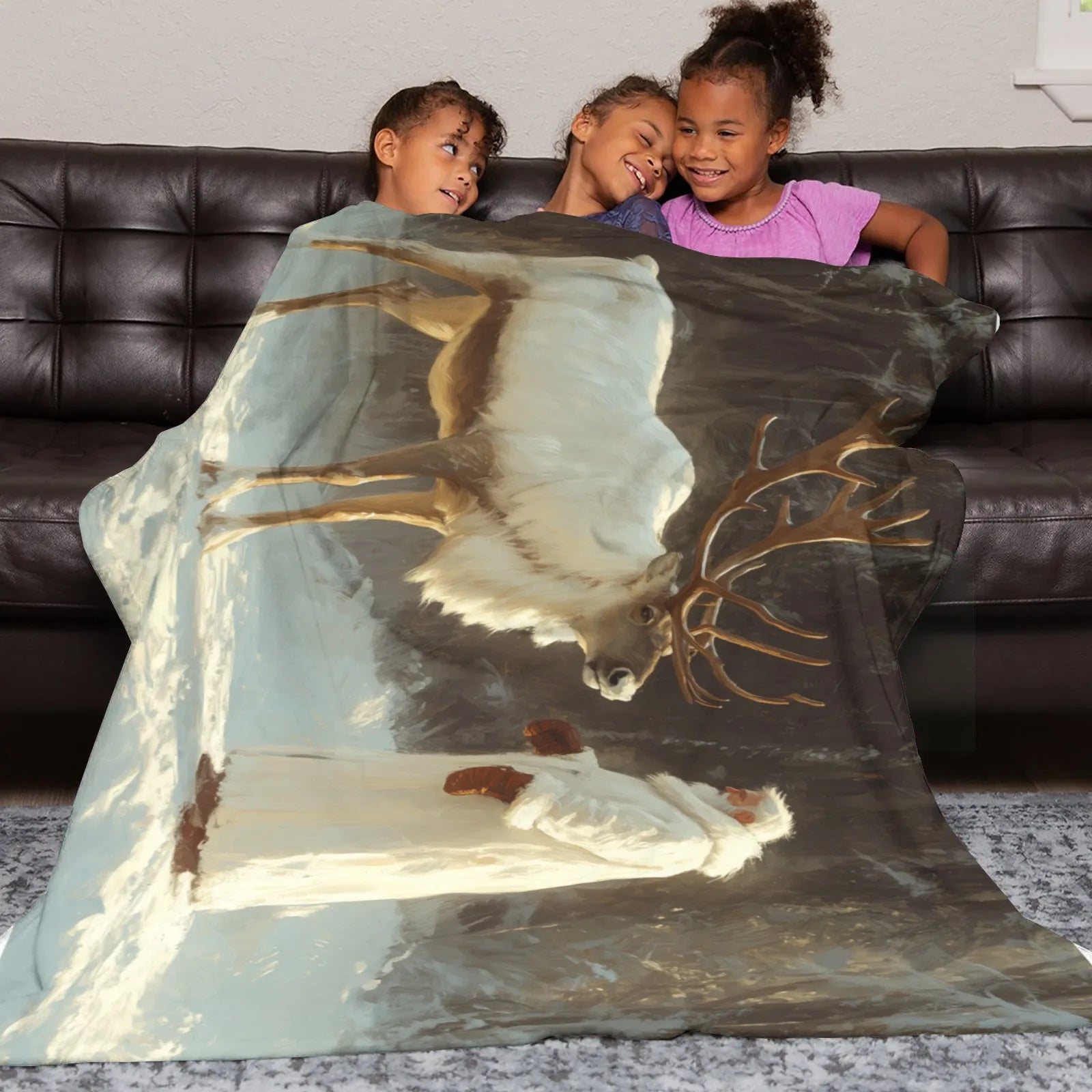 Blankets 1150g Flannel Christmas Theme Winter Reindeer Scene Weighted Baby Blankets PrintToucan - PrintToucanChrismas Gift150cm x 200cm/60"x80"