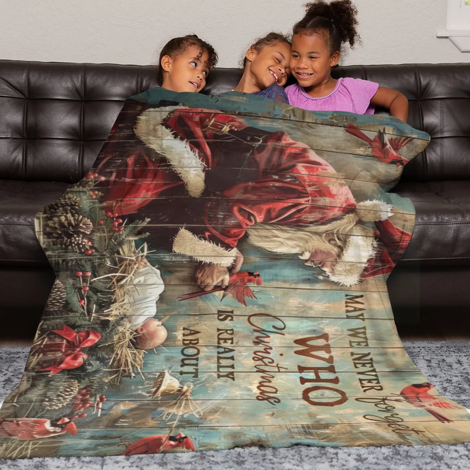 Blankets 1150g Flannel Christmas Vintage Santa Nativity Scene Weighted Baby Blanket Holiday Home Decor PrintToucan - PrintToucanChrismas Gift150cm x 200cm/60"x80"